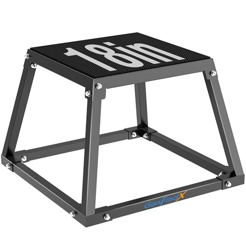 GanFindX Steel Plyometric Jump Box,12/18 Inch Heavy Duty Plyo Platform, Non-Slip Workout Step Box for Home Gym, Agility, Strength & Conditioning Training