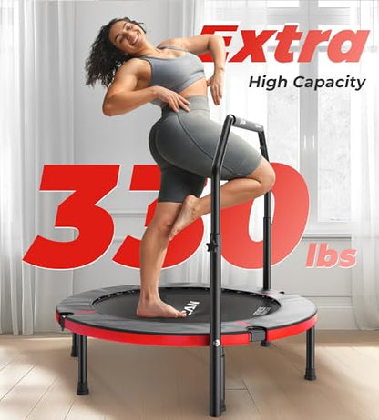 BCAN SP3 40/48" Exercise Rebounder Trampoline for Adults, Handlebar, Indoor - color: 40IN-U-Handle-Red