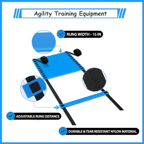 Soccer Agility Training Equipment Set, Soccer Accessories 12 Rung 20Ft Agility Ladder, 12 Disc Cones, Solo Soccer Trainer, Jump Rope - Speed Training Equipment Gifts for boy