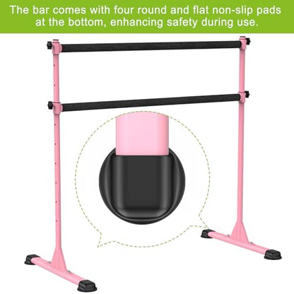 Dolibest Freestanding Ballet Bar, Height Adjustable Ballet Bar, Heavy Duty Dance Bar, with Non-Slip Rubber Pads, Enhanced Stability, Dance/Yoga/Fitness Stretching Bar, Ideal for Kids and Adults - color: Pink- 4ft Steel Cross Bar+ Black Cloth Cover
