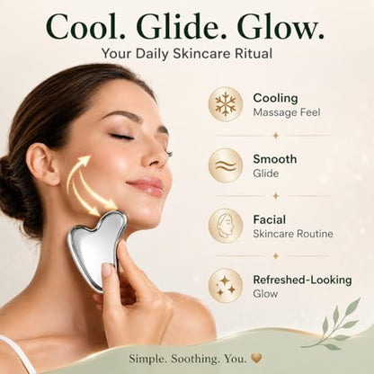 Organic Castor Oil Roll On & Stainless Steel Gua Sha Facial Tool – Metal Face Sculpting Tool, Cooling Gua Sha Oil Massage Set, Jawline Lift, Puffiness Care, Facial Oil Roller for Skin Routine - size: 1 Fl Oz (Pack of 1)