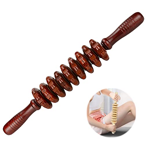 Wood Massage Roller Stick, Cellulite Muscle Roller Stick for Athletes, Trigger Point Manual Massage Stick for Sore Muscle Pain Relief & Recovery, Tightness, Soothing Cramp, (1 PCS, Red) - color: Red, size: 1 pack