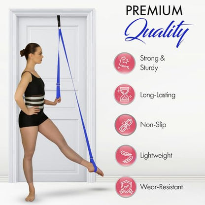 Stretching Strap With Door Anchor - Stretching Equipment to Improve Legs Flexibility - Splits Trainer For Home Ideal In Ballet, Dance, Cheerleading, Taekwondo, Yoga, Pole Dancing & Gymnastics - color: Dark Blue
