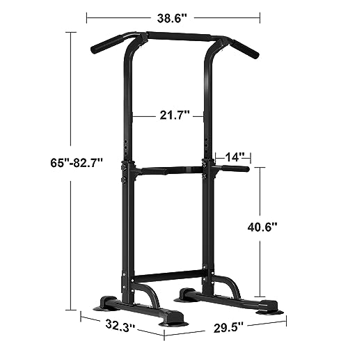 SogesHome Power Tower Pull Up Bar and Dip Station, Height Adjustable Dip Stand Exercise Machine for Home Gym, Multi-Functional Free Standing Strength Training Fitness Workout Station - color: Black