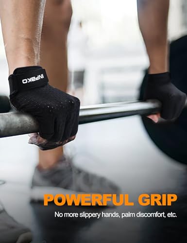 Workout Gloves for Men and Women, Half-Finger Gym Gloves, Shock-Absorbing, Anti-Slip & Breathable Exercise Gloves, Black - size: X-Large (Palm Width: 4.25 inches)