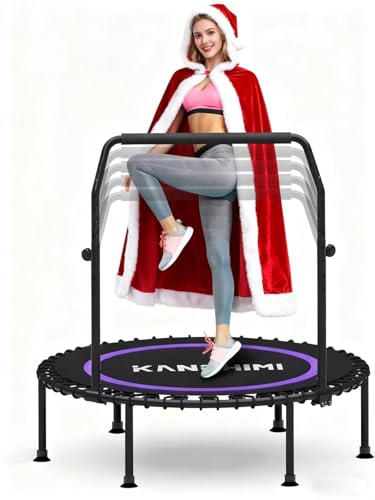 450/550LBS Mini Rebounder Trampoline for Adults with Bar, 40" /48" Fitness Trampoline Adjustable Foam Handle, Stable&Quiet Exercise Rebounder for Adults Indoor/Outdoor Workout(Purple, 550LBS)