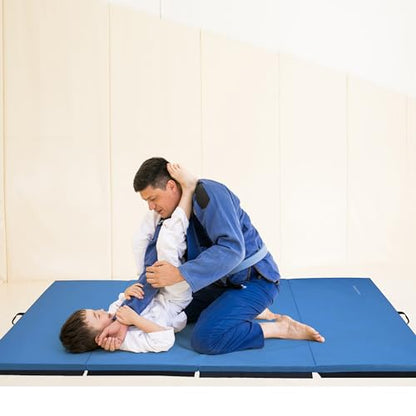 BalanceFrom 10x4 Feet 4-Panel Folding Gymnastics Mat – 2-Inch Thick Pad with Vinyl Surface and Carrying Handles for Tumbling, Yoga, Pilates, Home Workouts, and Martial Arts - color: Blue