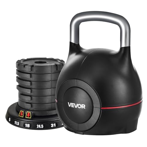 VEVOR Kettlebell, Adjustable Kettlebell with 7 Weight Levels, Die-Cast Aluminum and ABS Material, for Grip Strength Training, Full-body Workout & Cross-Training