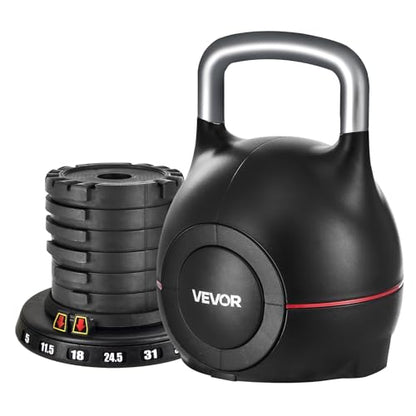 VEVOR Kettlebell, Adjustable Kettlebell with 7 Weight Levels, Die-Cast Aluminum and ABS Material, for Grip Strength Training, Full-body Workout & Cross-Training