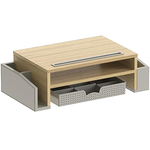 Simple Houseware Desk Monitor Stand Riser w/ Adjustable Tray, Oak - color: Oak