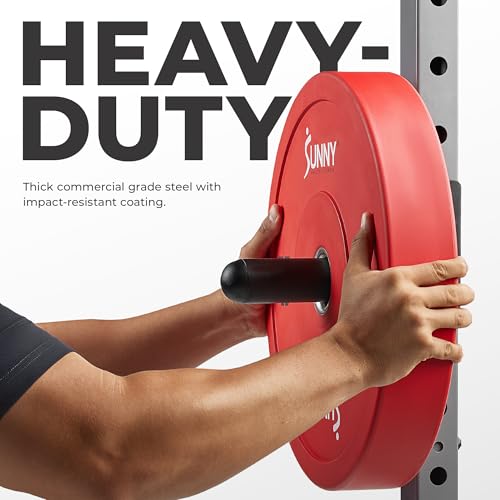 Sunny Health & Fitness Power Cage Squat Rack Upgrade Attachments, Dip Bar, Plate Bar Holder, Belt Squat, J Hook, Lat, Adapter, U Ring, Pull Up Bar, Landmine, Captain's Chair, Tricep Rope For Home Gym - style: Plate Holder