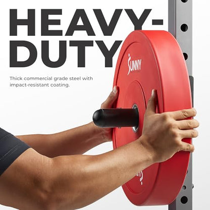 Sunny Health & Fitness Power Cage Squat Rack Upgrade Attachments, Dip Bar, Plate Bar Holder, Belt Squat, J Hook, Lat, Adapter, U Ring, Pull Up Bar, Landmine, Captain's Chair, Tricep Rope For Home Gym - style: Plate Holder