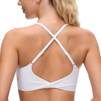 CRZ YOGA Butterluxe Twist Back Sports Bras - color: White, size: XX-Small