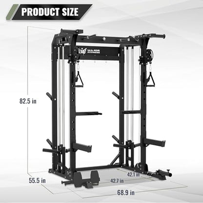 MAJOR FITNESS F22 Power Rack, 1600lbs All-in-One Squat Rack with Dual Pulley System, Heavy-Duty Steel Frame, Attachments & Storage for Home Gym Strength Training - color: Khaki, style: F22 (with Bench Elite BK)