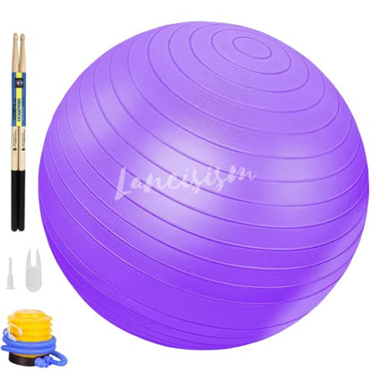 Cardio Drumming Equipment Set - 26" Exercise Ball with Pump and Weighted Cardio Drumming Sticks with Grips - Fitness Yoga Ball Drumsticks Workout for Balance, Rhythm, Aerobic Moves, Dance, Gymnastics - color: Purple