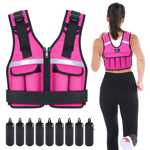 Sportneer Adjustable Weighted Vest Weights: 2-18 lbs/2-42 lbs Washable Weight Vest for Walking 16 In 1 Fast Adjust Rucking Vest for Women and Men Home Gym Running Jogging Strength Training Vests - color: Pink, size: 2-18 lbs