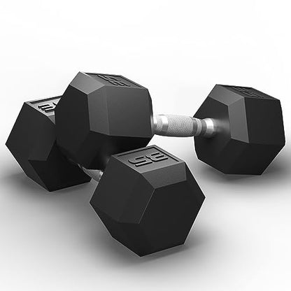 GRETERST Hex Dumbbells Set Rubber Coated Hand Weights Exercise & Fitness for Home Gym Workouts Weight Strength Training, Set of 2, Black, 35LB