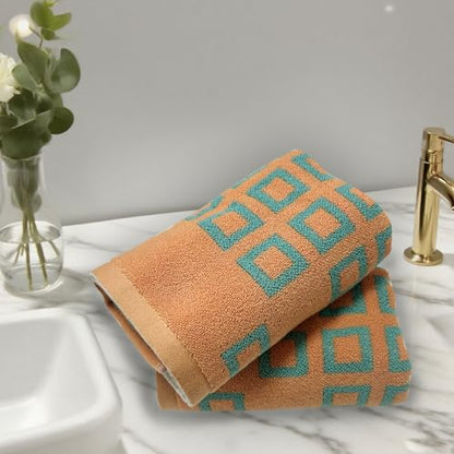 USTIDE 2-Pack Classic Checkered Hand Towels for Bathroom, Soft Absorbent Cotton Kitchen Towels with Green and Orange Pattern, Quick-Dry Gym & Travel Towels for Daily Use