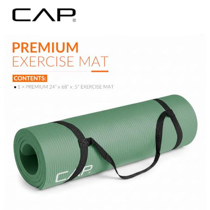CAP Barbell 1/2-Inch High Density Exercise Yoga Mat with Strap | Multiple Options