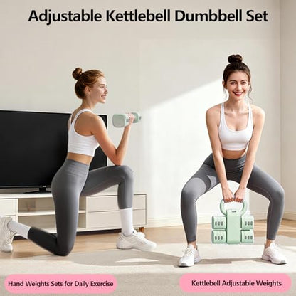Adjustable Kettlebell Set, 4-in-1 Free Weight Kettlebell sets (5.5lbs 7.7lbs 9.9lbs 12.1lbs) for women, Hand Weight Dumbbell Set of 2 for Home Gym Fitness Training - color: Green