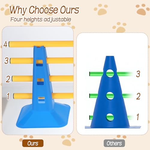 Dog Agility Hurdle Cone Set, Dog Agility Course Backyard Set with Height Adjustable Crossbar for Rehabilitation & Beginners, Dog Agility Equipment for Obstacle Courses,4 Height Levels (10 Pack