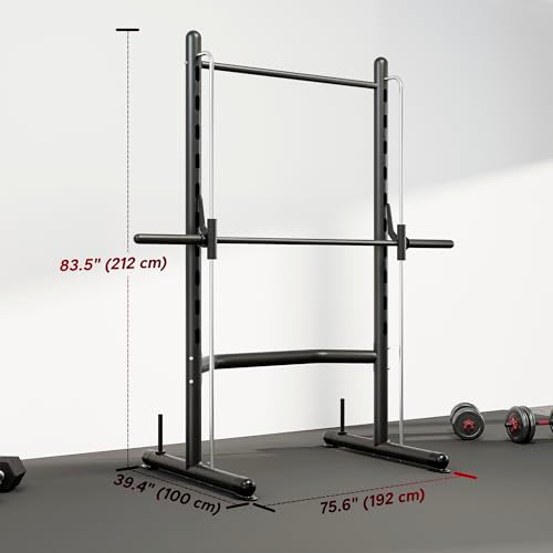 Soozier Squat Rack with Pull-Up Bar, Adjustable Power Rack with Barbell Bar, Multi-Functional Steel Bench Press Rack for Home Gym Strength Training, Black