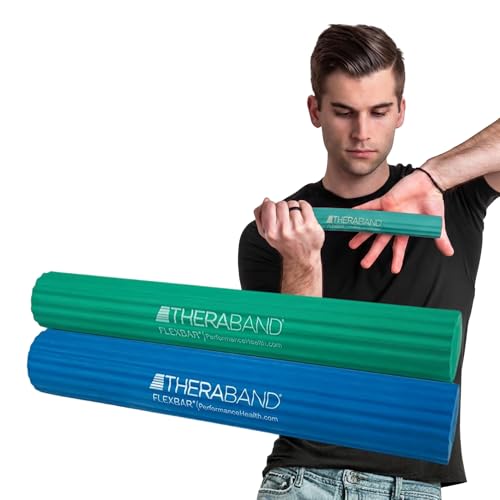 THERABAND FlexBar, Resistance Bars for Tennis Elbow & Grip Strength, Color-Coded Therapy Bars for Tendonitis & Golfer’s Elbow - color: Green/Blue, size: 2 Pack