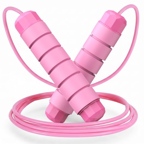 Jump Rope, Tangle-Free Rapid Speed Jumping Rope Cable with Ball Bearings for Women, Men, and Kids, Adjustable Steel Jump Rope with Foam Handles for Home Gym Exercise Fitness Workout Equipment & Slim Body - color: Bubblegum