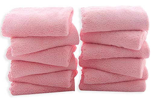 12 Pack Premium Washcloths Set - Quick Drying - Soft Microfiber Coral Velvet Highly Absorbent Wash Clothes -Multipurpose Use as Bath Fitness, Spa, Facial, Fingertip Towel (Pink) - color: Pink, size: 12 Piece Washcloths