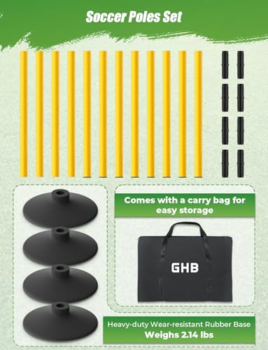 GHB Agility Poles 4 Pack 50" Sports Soccer Training Poles,Detachable Speed Training Equipment Football Accessories with Rubber Base