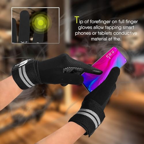 SAWANS Weight Lifting Gloves Gym Workout Fitness Wrist Wrap Support Men Women Fingerless Gloves Full Finger Touchscreen - size: Medium