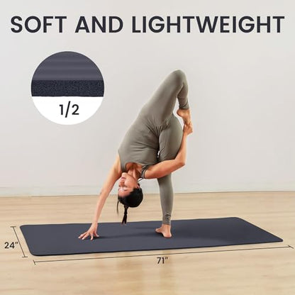 Fitvids Yoga Mat, 1/2-Inch Extra Thick High Density Exercise Mat, Anti-Tear Exercise Yoga Mat with Carrying Strap, Suitable for Various Yoga Exercises - color: Graphite