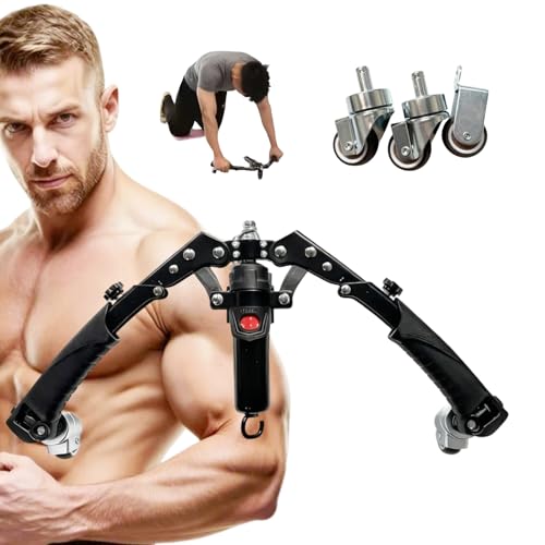 Adjustable Twister Arm Exerciser, 22-440lb Hydraulic Power for Men Women, 3 in 1 Hydraulic Power Chest Workout Equipment with Ab Roller Wheels and Hooks, Shoulder Muscle Training Fitness Equipment