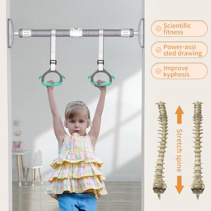 Gymnastics Rings for Kid's Home Exercise, Pull up Rings with Adjustable Straps Load Bearing 800lb, Indoor Gym Anti -Slip Surface Design Rings