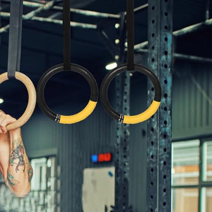 TEHAUX 1 Pair Gymnastic Rings with Adjustable Straps Home Gym Exercise Pull up Rings for Strength Training and Bodyweight Workout for Indoor and Outdoor Calisthenics