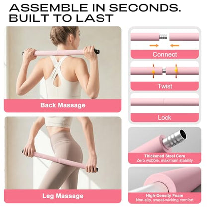 Pilates Bar Kit with Resistance Bands – Adjustable Home Gym Workout Equipment for Women & Men – Portable Pilates Equipment for Squats, Yoga & Full Body Toning