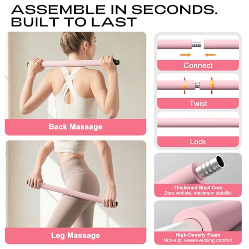 Pilates Bar Kit with Resistance Bands – Adjustable Home Gym Workout Equipment for Women & Men – Portable Pilates Equipment for Squats, Yoga & Full Body Toning