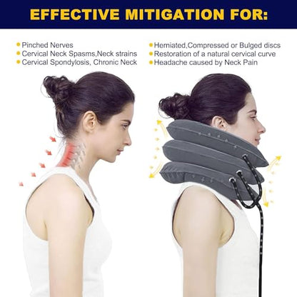 Neck Stretcher, Cervical Traction Device, Neck Traction Device, Cervical Neck Traction Device for Neck Pain Relief, Adjustable Inflatable Neck Brace, Neck Decompression Home Use (Gray)