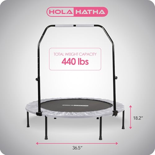 48-Inch Foldable Mini Trampoline Fitness Rebounder for Home Gym Workouts, White – with 5-Level Adjustable Handle, Heavy-Duty Steel Frame, Portable Design, and Supports up to 440 Pounds