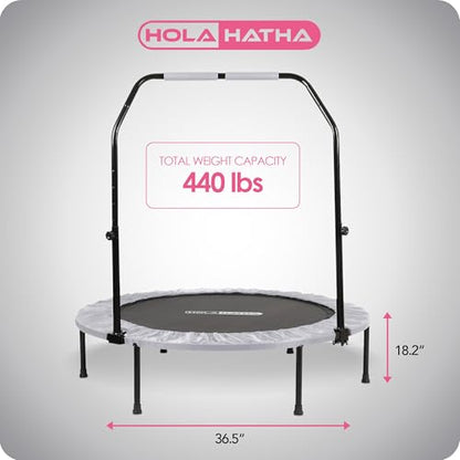 48-Inch Foldable Mini Trampoline Fitness Rebounder for Home Gym Workouts, White – with 5-Level Adjustable Handle, Heavy-Duty Steel Frame, Portable Design, and Supports up to 440 Pounds