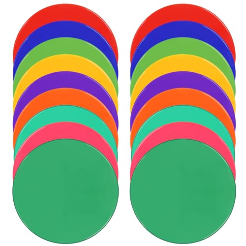Poly Spots 9inch Poly Spot Markers for Gym Floor, 9 Colors 18/36 Pcs Non-Slip Rubber Floor Dots Flat Cones Round Agility Markers for Sports Soccer Basketball PE Training, Dance, Classroom Activities