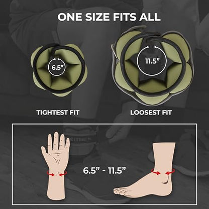 Adjustable Ankle Weights for Women & Men – 1 Pair (2–10 lbs) Wrist, Arm & Leg Weights for Gym, Yoga & Home Workouts – Secure Fit Strap Design – Durable Fitness Training Equipment - color: Army Green