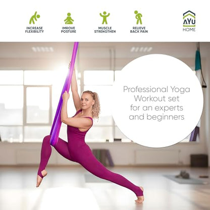 AyuHome Aerial Silks Yoga Swing Aerial Hammock Kit for Home - color: Aerial silk - Purple & Pink - New