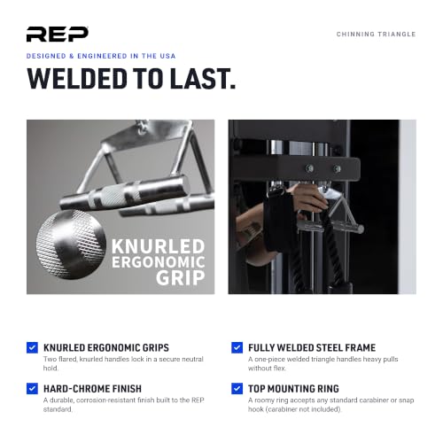 REP Fitness LAT Pulldown and Low Row Cable Machine Attachments and Functional Trainer Attachments – Curl Bar, D-Handle, Ankle Cuff, Tricep Rope, Sports Handle, Straight Bar, Row, Chinning Triangle - style: Chinning Triangle Rowing Attachment