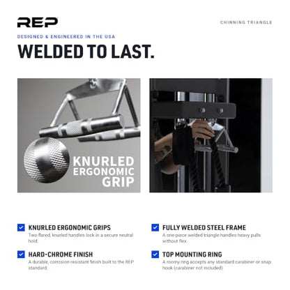 REP Fitness LAT Pulldown and Low Row Cable Machine Attachments and Functional Trainer Attachments – Curl Bar, D-Handle, Ankle Cuff, Tricep Rope, Sports Handle, Straight Bar, Row, Chinning Triangle - style: Chinning Triangle Rowing Attachment