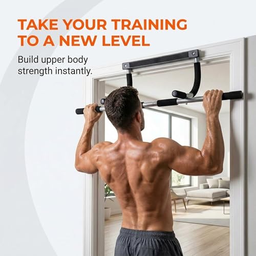 Door Chin Up Door Bar Home Gym - Pull Up - Adjustable Fits Residential Doorways - Supports Up to 300 Pounds - Easy to Mount - Build Upper Body Strength at Home Pump Biceps, Triceps, Lats