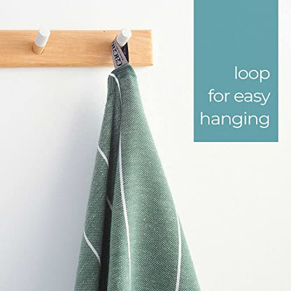 Cacala 100% Turkish Cotton Kitchen Tea Towels, Highly Absorbent Luxury Soft Quick Drying Dish Towel with Hanging Loop for Gym, Yoga, Bath, Sports, Cleaning and Kitchen (23 x 36), Army Green - color: Army Green