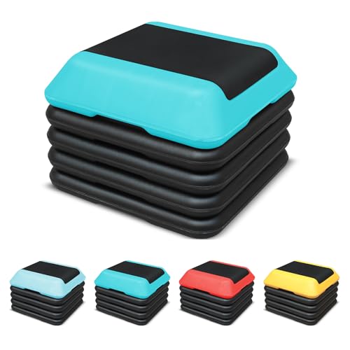 16"x16" Exercise Aerobic Step Platform with 4 Risers, Adjustable Height 4"-6"-8"-10"-12" Workout Stepper for Home Gym Fitness Strength & Training