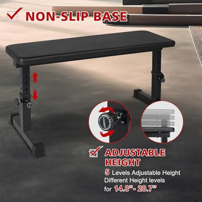 Flat Weight Bench, Adjustable Height Strength Training Bench, Heavy Duty Workout Bench for Home Gym, Multifunctional Exercise Bench Press for Full Body Exercises & Fitness, Home/Gym Easy Assembly