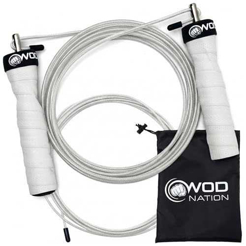 WOD Nation Attack Speed Jump Rope Adjustable Dual-Cable Skipping Rope for Men, Speed & Weighted Options, Fast Fold-Over Adjustment Durable Adult Boxing Rope for Fitness, Cardio Home Gym & Cross Training - color: White